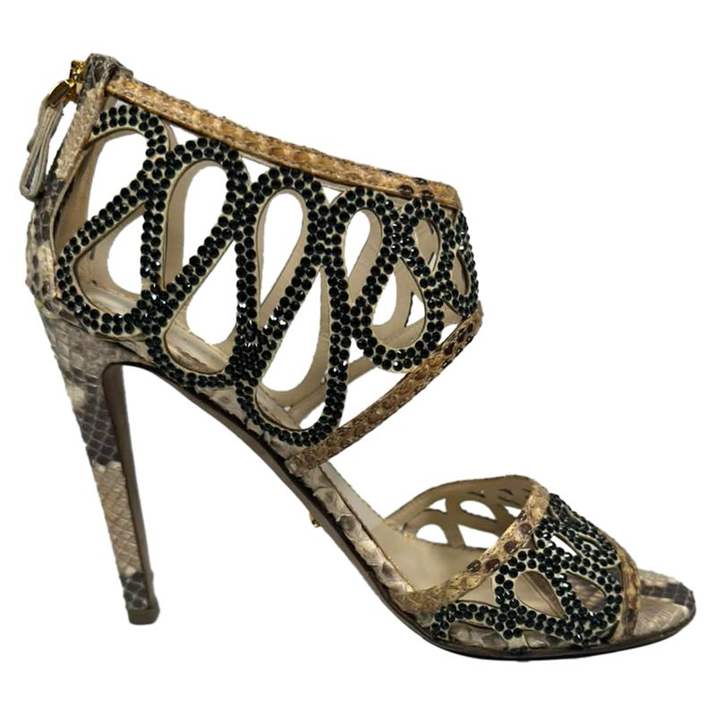 Sergio Rossi Embellished Sandals In Animal Print Snakeskin Leather